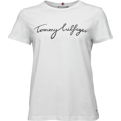Tommy Hilfiger Dámske tričko REG C-NK SIGNATURE TEE biela čierna