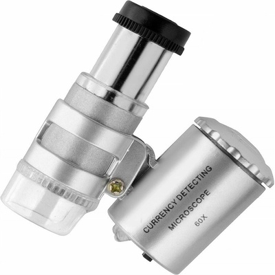 Vreckový mini mikroskop 60x s LED osvetlením a UV