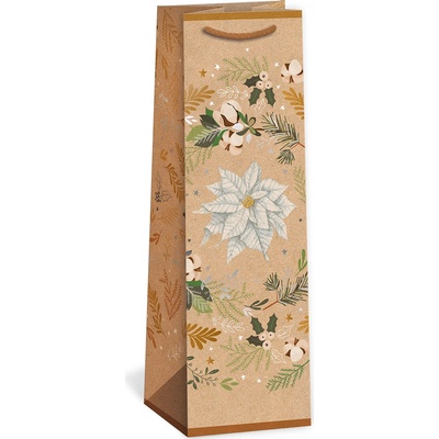 ARGUS Darčeková papierová taška NATUR na víno (11 x 36 cm) - Biely kvet 08340071