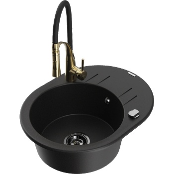 Mexen Kevin гранитна мивка с 1 корито с отцедник и кухненски смесител Aster, черен - 6517-77-73450-57-B (6517-77-73450-57-B)