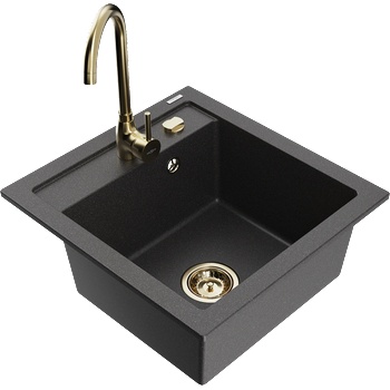 Mexen Vito мивка от гранит с 1 камера и кухненски смесител Telma, черен на петна - 6503-76-670200-50 (6503-76-670200-50)