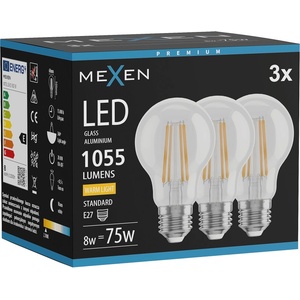 Mexen Vintis 3x LED Филаментна Лампа E27, A60, 8W, Топло - 2700K, 1055 lm, прозрачно (L150-E27-0827-00x03)