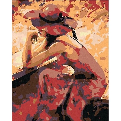 Zuty Malování podle čísel Krásná zasněná žena v červeném 80 x 100 cm bez rámu a bez vypnutí plátna