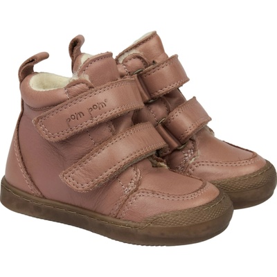 Pom Pom kotníkové kožené barefoot boty s vlněnou podšívkou Dark Rose