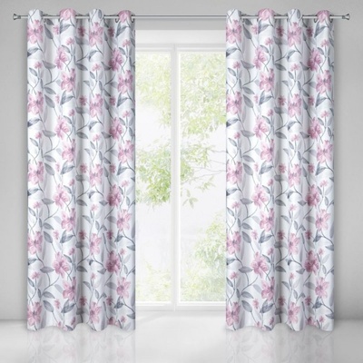 Bílý zatemňující závěs s pastelově růžovými květy Šírka 140 cm | Dĺžka 250 cm biela Zatemňovací závěsy Kruhy