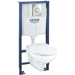 GROHE Solido - Комплект структура за вграждане, тоалетна чиния Bau Ceramic, седалка SoftClose и бутон Sail, хром 39499000 (39499000)