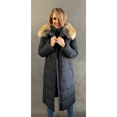 Max Original Leather Páperový kabát s kožušinou 77060 black/natur.
