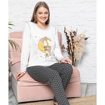 Image 1 of Дамска пижама в бяло и сиво с луна и маймунка