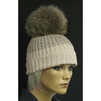 Špongr ručne čiapka s kožušinovým brmbolcom 619 béžová