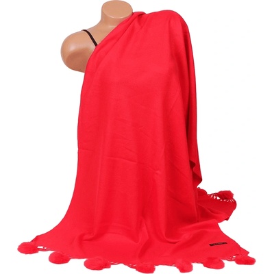 Кашмирен шал в ярко червено с пухчета