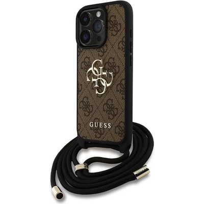 CG Mobile iPhone 15 Pro GUESS PU 4G METAL LOGO CROSSBODY STRAP пластмасов протектор за телефон, удароустойчив, кожен ефект на гърба + каишка за рамо, BARNA GUHCP15LP4GMGCRW (GUHCP15LP4GMGCRW)
