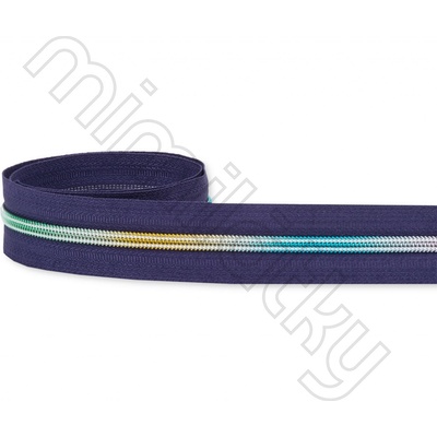 Zip spirálový 5mm metráž tmavě fialová/duhová