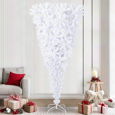 vidaXL С изкуствено коледно дърво с поставка Бяло 240 cm PVC и стомана (3426743)
