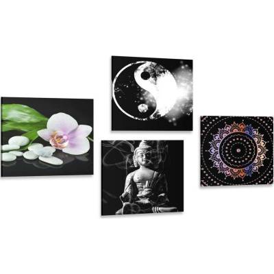 Set obrazů Feng Shui na černém pozadí - 4x 40x40