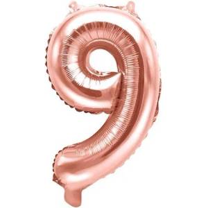 Party Deco Фолиев Балон Цифра, Розово Злато, 35см - 9 (fb10m-9-019r)
