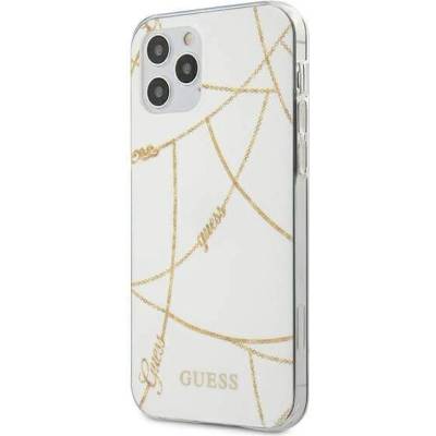 GUESS Gold Chain Case - дизайнерски кейс с висока защита за iPhone 12, iPhone 12 Pro (бял)