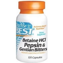 Doctor's Best Betaine HCl + Pepsin & Gentian Bitters hořec 120 kapslí