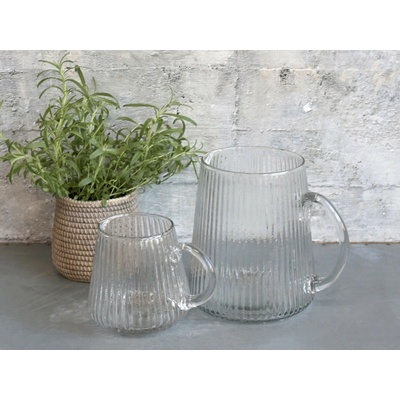 Chic Antique Sklenený transparentný džbánok s vrúbkami Jug Groove 14 x 12cm