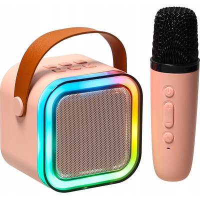 Sada pro děti na karaoke mikrofon bezdrátový reproduktor LED růžová