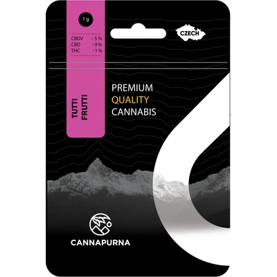 Cannapurna CBDV květy konopí 15 % Tutti Frutti outdoor 1 % THC 1 g