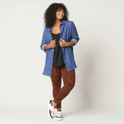 Legíny s pružným pásom a leoparďou potlačou karamelová/čierna