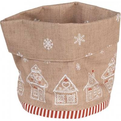 Textilní košík na pečivo s motivem perníkových domečků Gingerbread Bliss – 15x16 cm