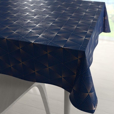 Biante Sametový čtvercový ubrus Isabela IBL-011 Rose Gold trojúhelníky na královsky modrém 120x120 cm