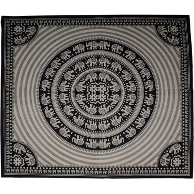 BOB Batik indický přehoz na postel Sloni černo okrový 230 x 200 cm