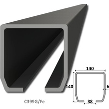 C profil GRANDE, 140 x 140 x 6 x 6000 mm, černý Fe
