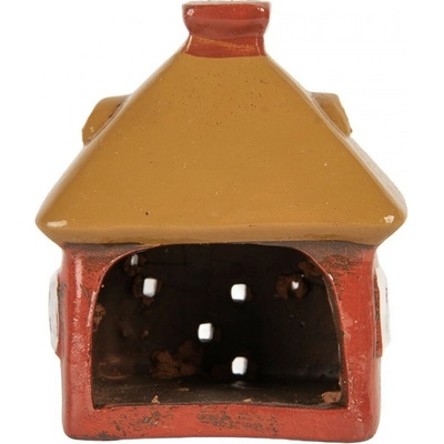 Červený keramický svícen na čajovou svíčku domek Village - 9*6*10 cm - Clayre & Eef