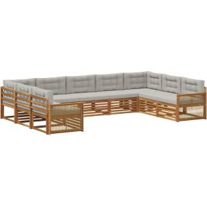 vidaXL Комплект дивани за открито 9 бр. Натурално и светлосиво (3383839)