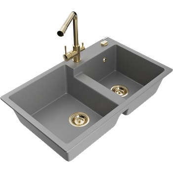 Mexen Tomas двоен гранитен мивка с кухненски смесител Duero, сив - 6516-71-671600-50 (6516-71-671600-50)