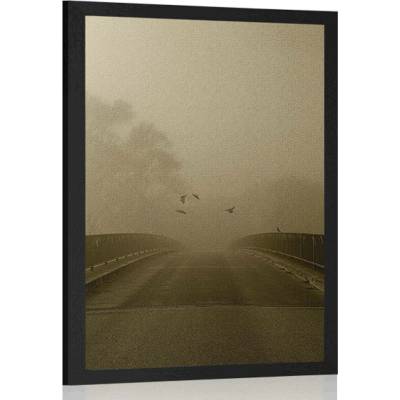 Plakát přelet ptactva nad mostem v sépiovém provedení - 60x90 no frame