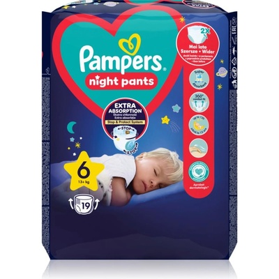 Pampers Night Pants Size 6 еднократни пелени гащички за нощ 13+ kg 19 бр
