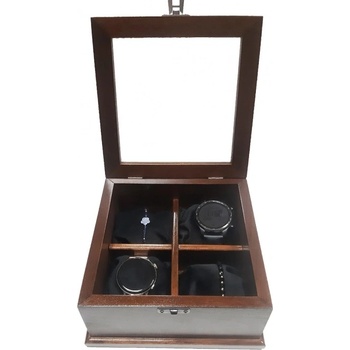 Луксозна дървена кутия за 4 часовника в цвят орех