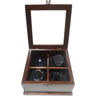 Луксозна дървена кутия за 4 часовника в цвят орех