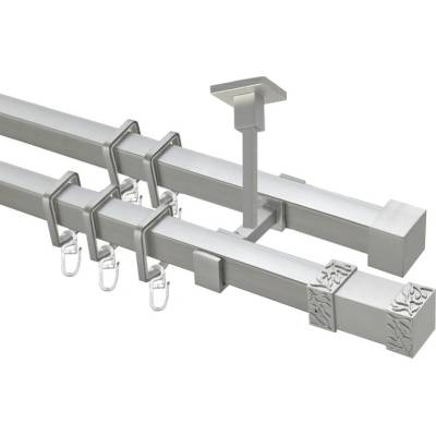 OK-GarnýžeCZ Garnýž kovová hranatá dvouřadá 20x20mm Roma satina 270 cm do stěny / kroužky s háčkem