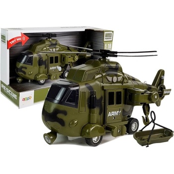 LEAN TOYS Helikoptéra na batérie s hákom vojenská zelená 1:16