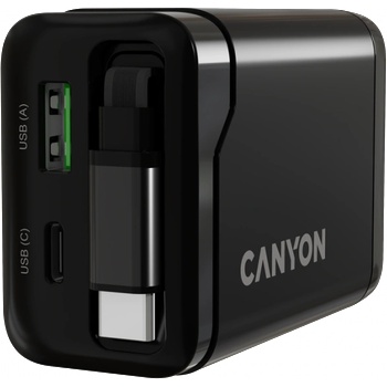 CANYON charger OnCharge 65RC Build-In Cable USB-C 65W 1xPD 1xQC EU Black (CNS-CURC65ACB)