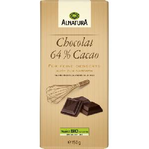 Alnatura Био черен шоколад 64% за десерти - 150 г