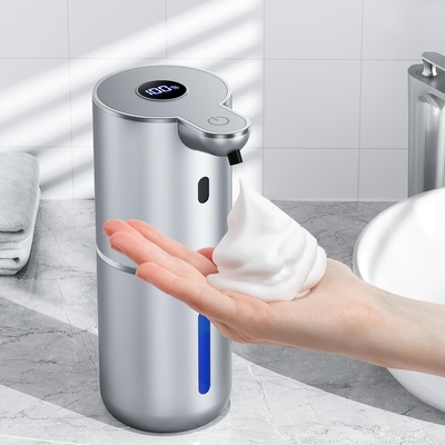Fachixy Soap dispenser automatic with digital display, 380 ml electric soap dispenser with sensor, wall mounting, contactless, USB rechargeable IPX5 waterproof foam soap dispenser for bathroom, kitchen - P18