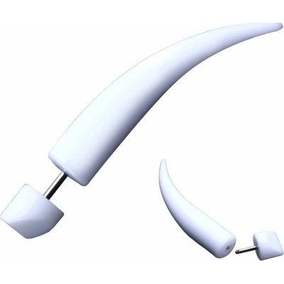 Šperky eshop bílý akrylový fake expander do ucha lesklý ohnutý hrot PC36.10 x