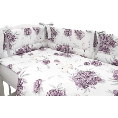 Baby Nellys 3-dílná sada Mantinel s povlečením Plameňák švestková/bílá 135 x 100 cm – Sleviste.cz