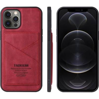 Púzdro Taokkim ochranné z PU kože s kapsou v retro štéle iPhone 12 / 12 Pro - červené