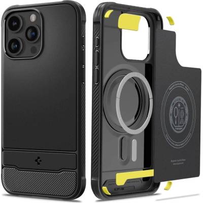 Spigen Кейс Spigen Rugged Armor за iPhone 15 PRO MAX, съвместим с MagSafe, матово черен (Spigen Rugged Armor MagSafe, matte black - iPhone 15 Pro Max)