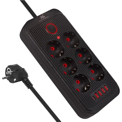 Maclean Разклонител Maclean, удължител с 6 гнезда + 4xUSB, 110-240V AC 50/60Hz, 2.1A макс. 2500W, 1.5 м, черен, MCE389 B (MCE389 B)