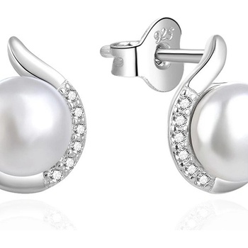 Agato Stříbrné náušnice s perlou a zirkony AGT-E073PW-P