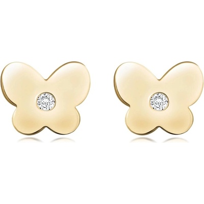 Šperky eshop Diamantové náušnice ze žlutého zlata plochý motýl s briliantem puzetky S3BT508.65