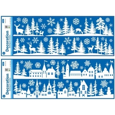 Okenní Okenná fólia 210×595 mm – zimná krajina, dedina mix, biela