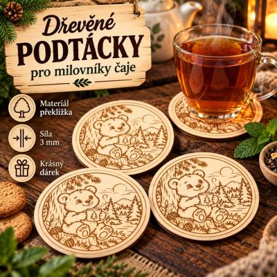 ADVIPO dekorace Dřevěný podtácek s medvídkem 95 mm